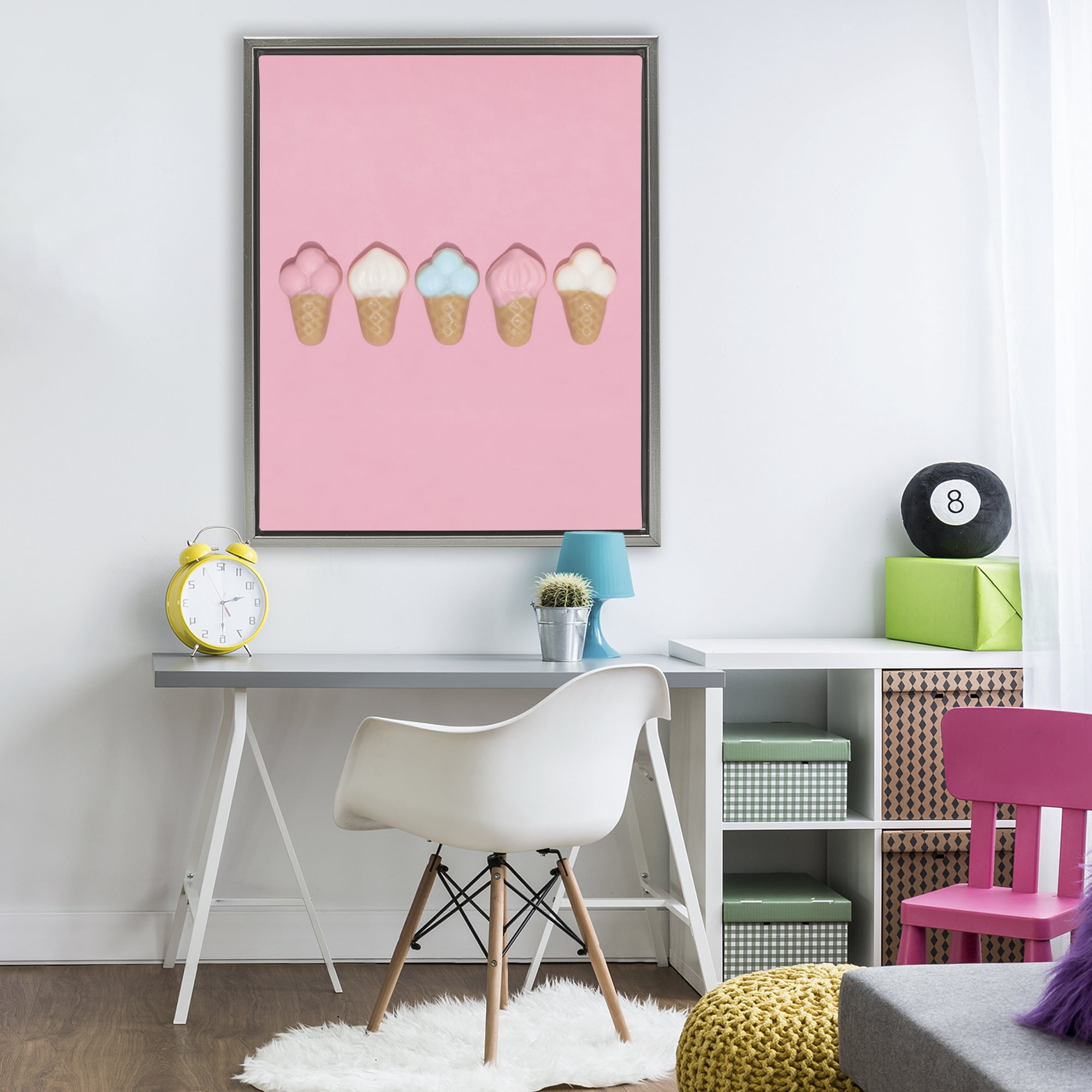 Stupell Industries Pink Ice Cream Candy Gray Framed Floater Canvas Wall Art, design by LISH Creative
