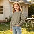 thumbnail image 5 of Grblisyd Girls Crewneck Sweatshirts Kids Fashion Loose Drop Shoulder Pullover Basic Long Sleeve Fall Winter Clothes, 5 of 6