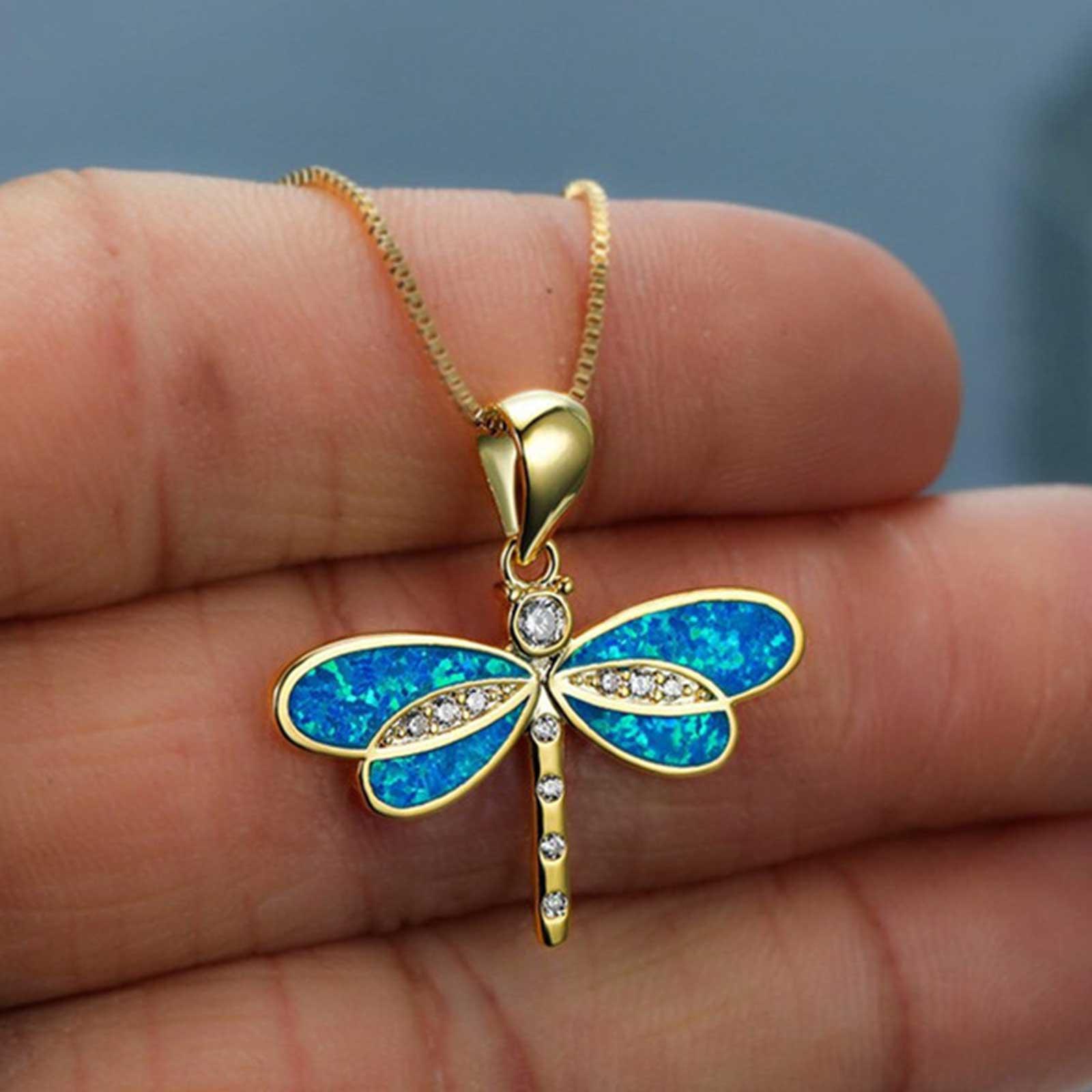 Dragonfly Necklace Pendant Choker For Women Girls White Gold Blue Silver Y5G3 - image 3 of 9