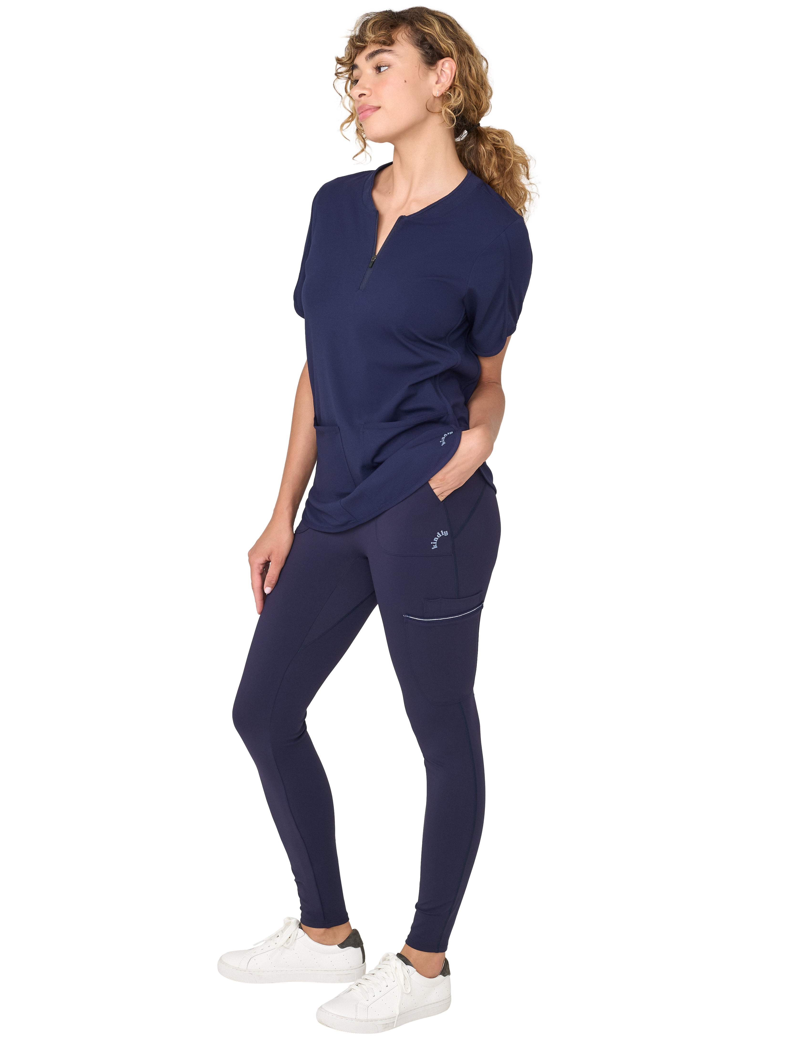 Kindly Yours Women’s Zip-Front Crewneck Scrub Top, Sizes XS-XXL