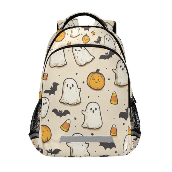 FORMRS Unisex Backpack Elementary School Travel Bookbag with Reflective Stripes, Halloween Cute Ghosts