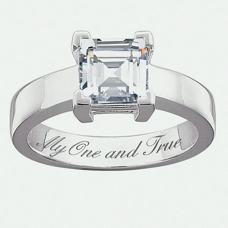 Personalized Sterling Silver Square CZ Engagement Ring