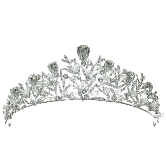 SAMKY Winter Garden Crystal Tiara Crown Silver Frosted Bridal Headpiece for Wedding