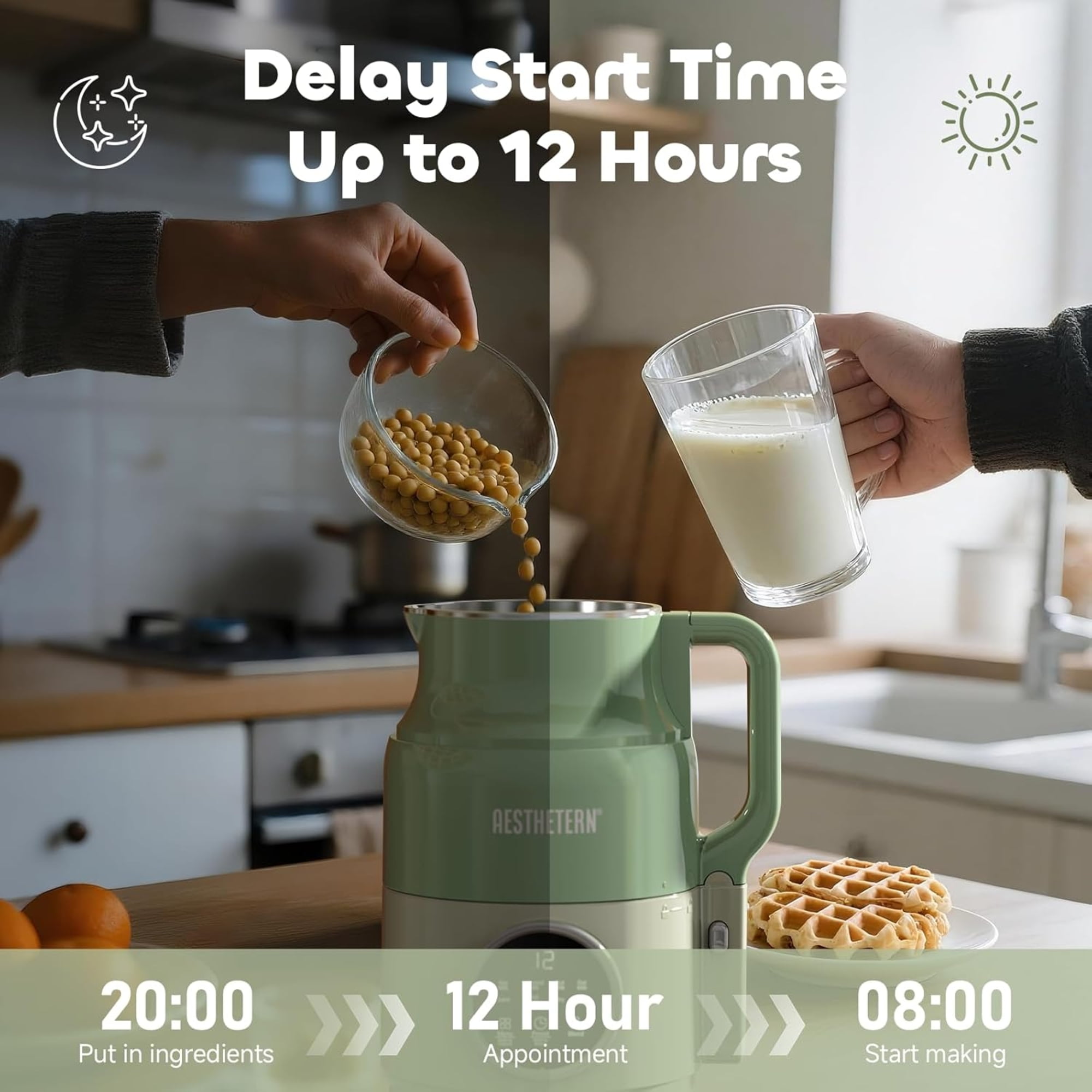 AESTHETERN AES-NMM-GN Nut Milk Maker Machine, High-Speed Blender with 8 Presets