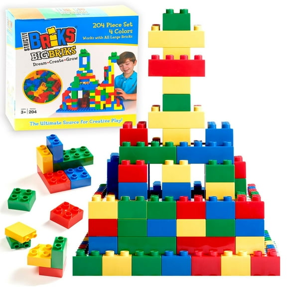 Strictly Briks Big Briks Brick Construction Set - 204 Pieces - Blue, Green, Red, Yellow