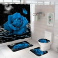 thumbnail image 3 of 4 PCS Blue Rose Shower Curtain Sets,Black Sky Bathroom Set with Shower Curtain and Rugs and Accessories,Lunar Ocean Raindrop Shower Curtain Bathroom Decor with 12 Hooks,72 X 72 Inches, 3 of 15