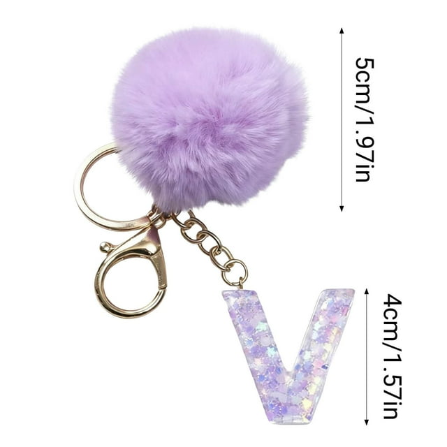 cpengpj Purple Velvet Letter Pendant Keychain, 26 Alphabet Charms for Backpack, Personalized Initials Gift
