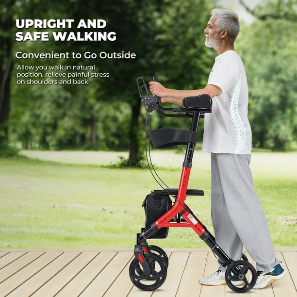 Maxkare Upright Rollator Walker with 5+3 Adjustable Height
