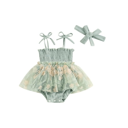 

FSDJHSDH Baby Girls Rompers Tie-Up Spaghetti Strap Bodysuits with Headband