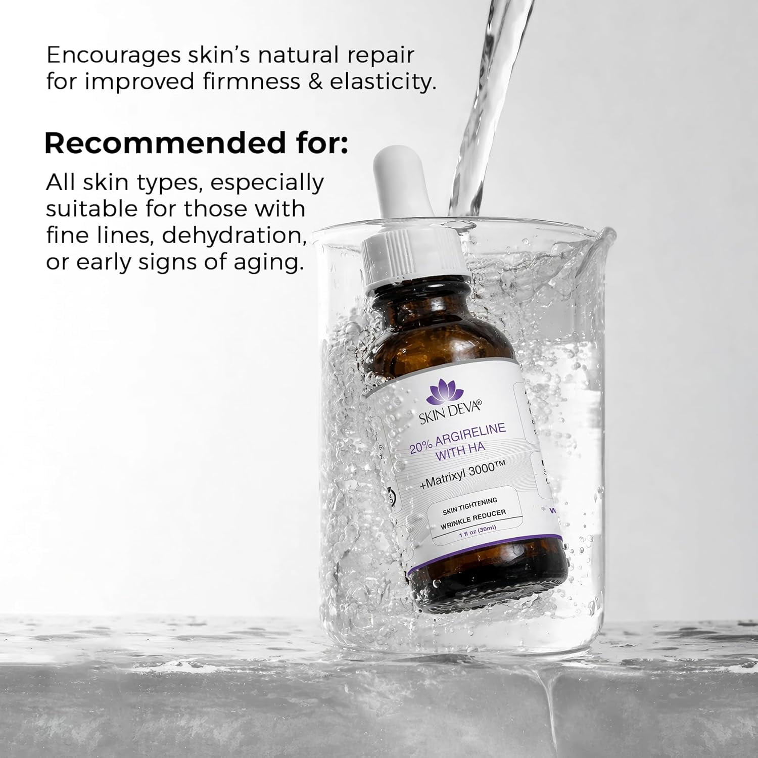 Skin Deva 20% Argireline Matrixyl Serum with Hyaluronic Acid for Hydration, Firmness & Smoother-Looking Skin, 1 oz