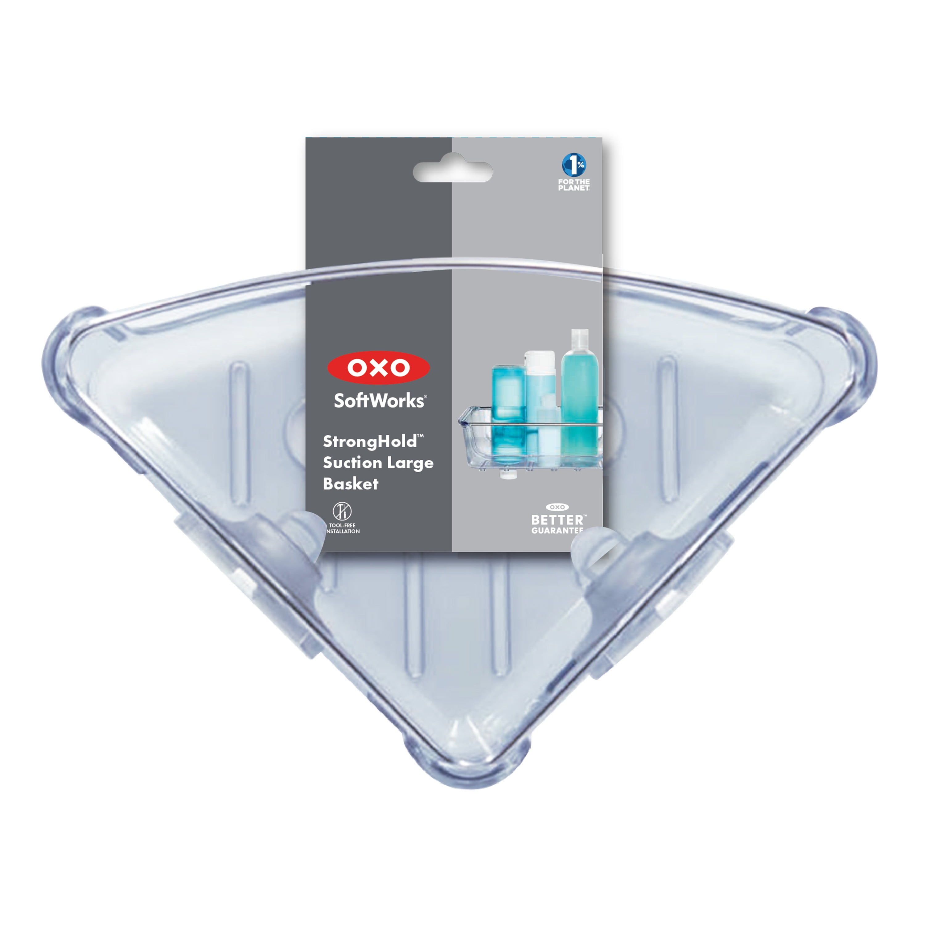 OXO StrongHold Suction Corner Basket for Bathtub & Shower Storage