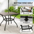 thumbnail image 4 of Table à Manger Extérieure Carrée de 37 Pouces pour 4, Table de Patio Grise avec Dessus en Faux Bois, Trou pour Parasol et Tablette de Rangement Inférieure, Table de Jardin en Acier Résistant aux Intempéries pour Cour Arrière et Terrasse, 4 of 7