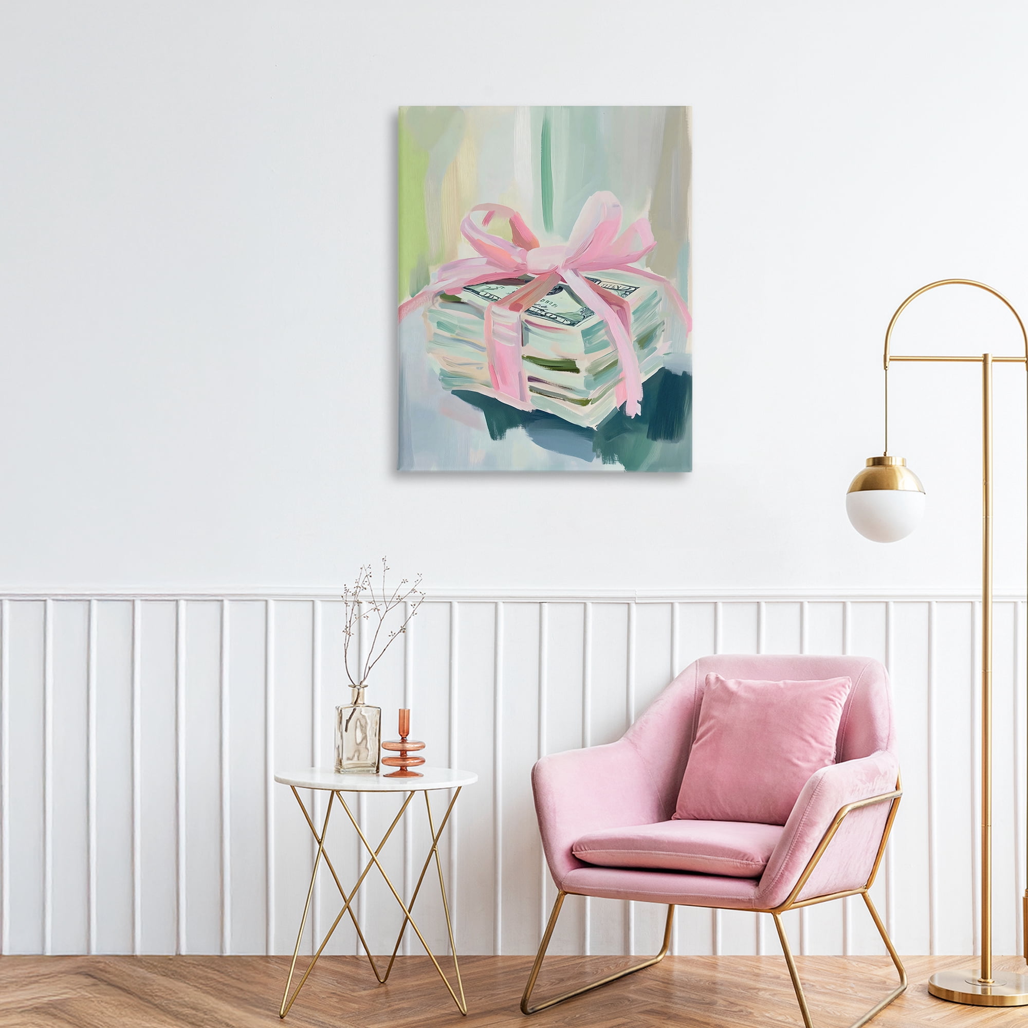Stupell Industries Pink Bow Cash Bundle Canvas Wall Art, design by The Prints Vibe