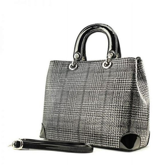 Galina Large Sparkling Black and Gold Tweed Print Leather Handbag