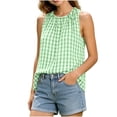 thumbnail image 4 of Gamivast Women's Plaid Tank Tops Sleeveless Casual Shirts Pleated High Neck Loose Fit Summer Blouses Lightweight Comfortable Everyday Fashion Tunic Tops for Work Green XXL, 4 of 8