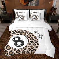 jejeloiu Black Eight Billiard 7-Piece Bedding Comforter Set,Brown Cheetah Pattern King Bedding Sets For Kids Reversible