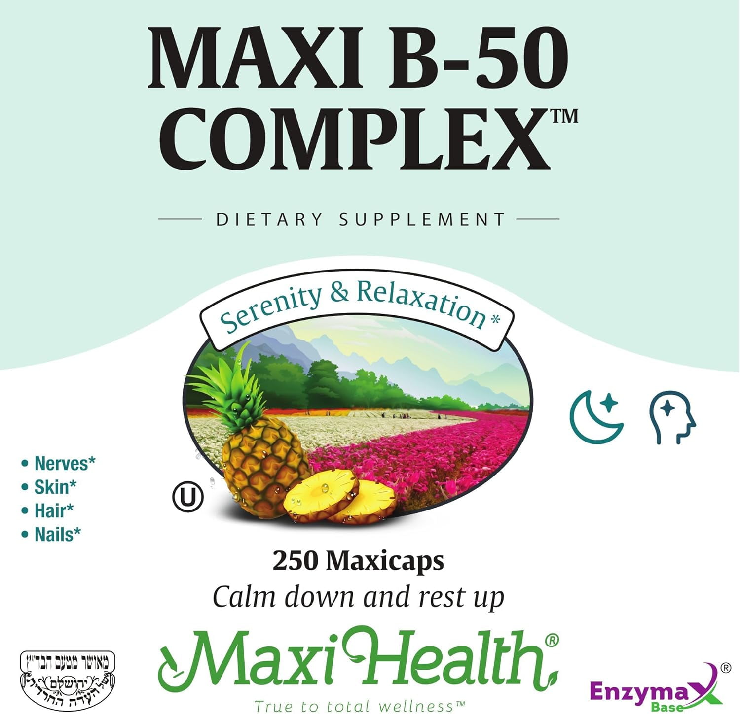 Maxi-Health Vitamin B-50 Complex - with Inositol & Biotin - Stress Formula - 250 Capsules - Kosher