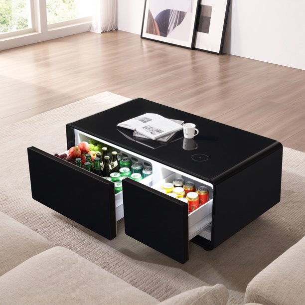 LIVTAB Smart Coffee Table with Ice Bar Inside,Wireless Charging, Outlet