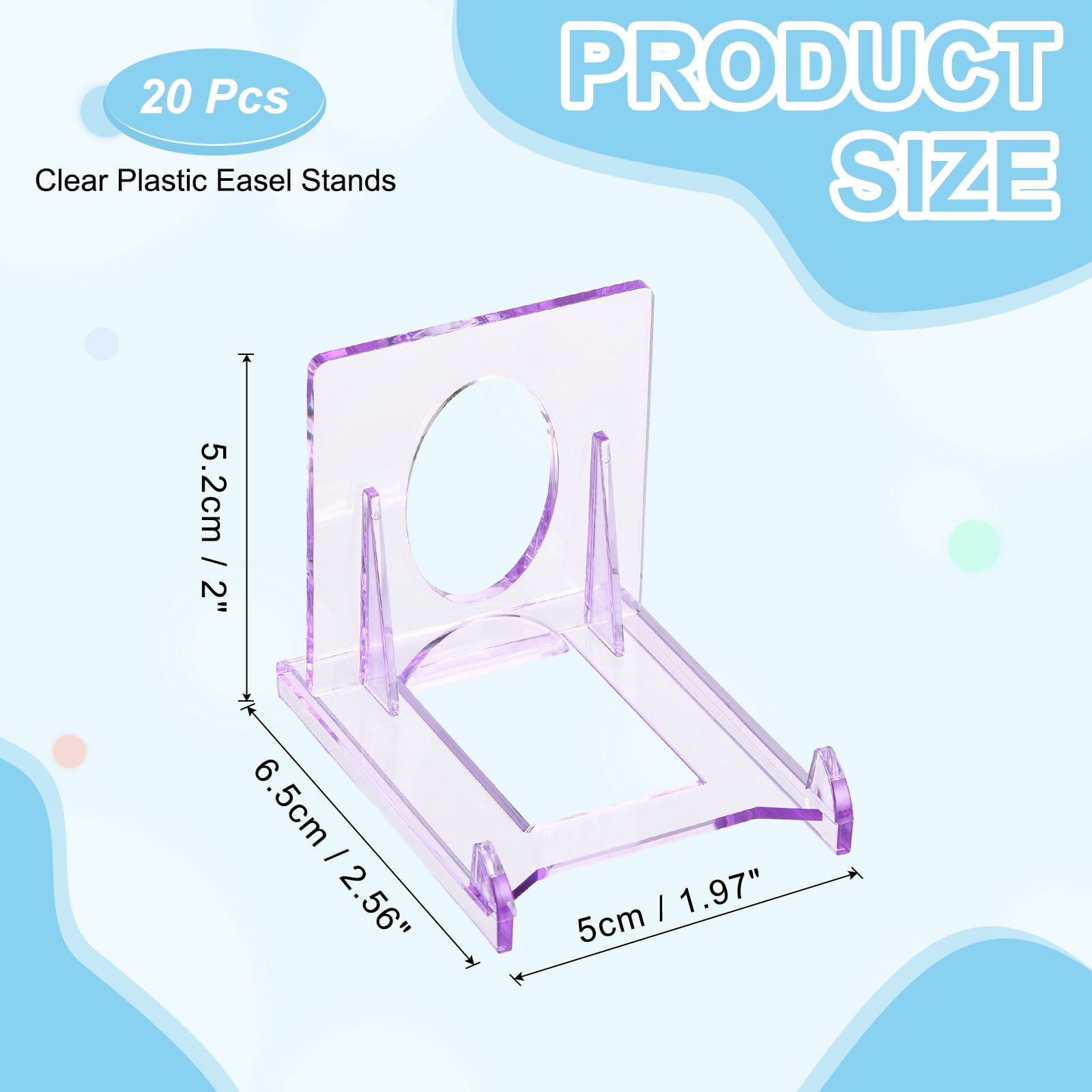 Uxcell 20 Pack Adjustable Easel Stands, 2" Clear Plastic Plate Holders Mini Easel Display Stand for Display Pictures Coin Game Card Small Art Works Wedding Table, Purple