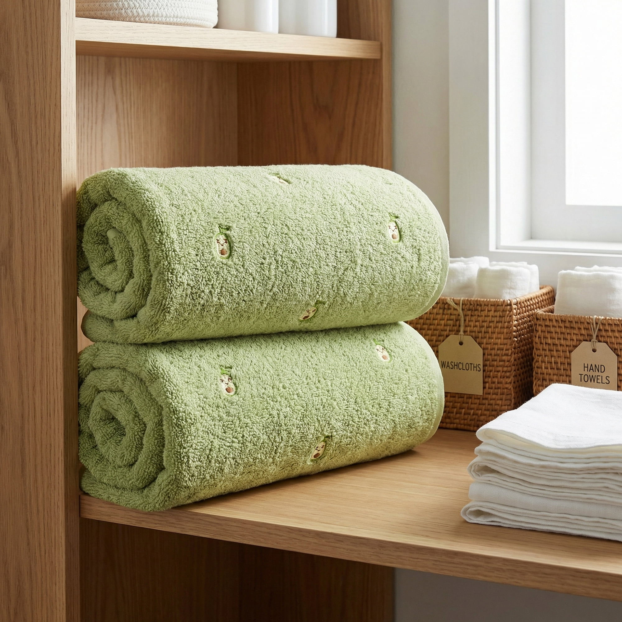 Unique Bargains Absorbent Cotton Bath Towel 2 Pack Avocado Green 55"x28"