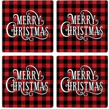 

Merry Red Plaid 4 x 4 Absorbent Ceramic Square Coasters Pack of 4