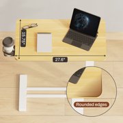 FitStand Adjustable Overbed Bedside Table with Wheels, Pneumatic Mobile Standing Desk, Mobile Rolling Laptop Desk for Hospital Home, Maple