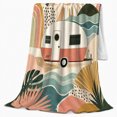 thumbnail image 2 of Retro Coastal Trailer Adventure Palm Leaves Sunset Glow, Rustic Camping Scene, Warm Flannel Blanket for Cabin and Lodge, Outdoor Lovers Friendship Gift, Artistic Home Decor, 2 of 9