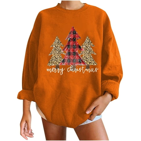 

jsaierl Christmas Sweatshirts for Women Long Sleeve Christmas Tree Graphic Top Workout Crewneck Sweatshirt Loose Fit Pullover Womens Fall Fashion 2022