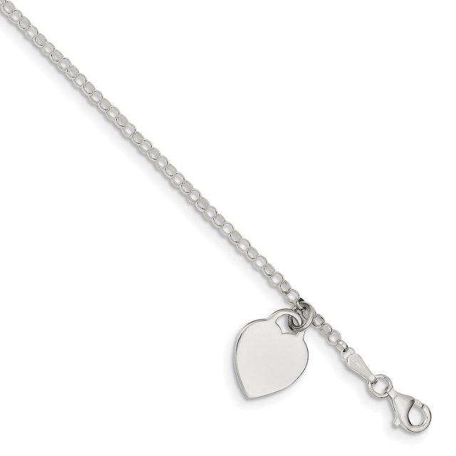 925 Sterling Silver Engraveable Heart 6 Inch Childs Bracelet