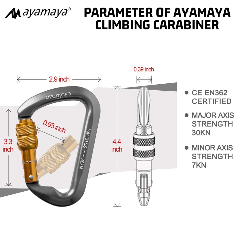 3PACK AYAMAYA Climbing Carabiner, Aluminum D Ring Locking Clip Hook, Screw Locking Screwgate Carabiners,Screw Lock Hook for Traveling Camping (Gray)