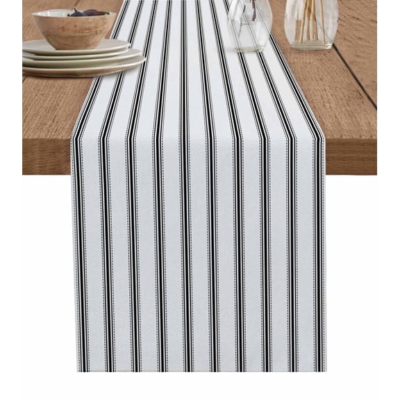 Hokiten Table Runners 70 Inches Long Dress Scarves, Black Striped Farmhouse Coffee/Dining/Kitchen Table Decor, Holiday Table Runner, Black White Stripes Farmhouse 13x70 Inch
