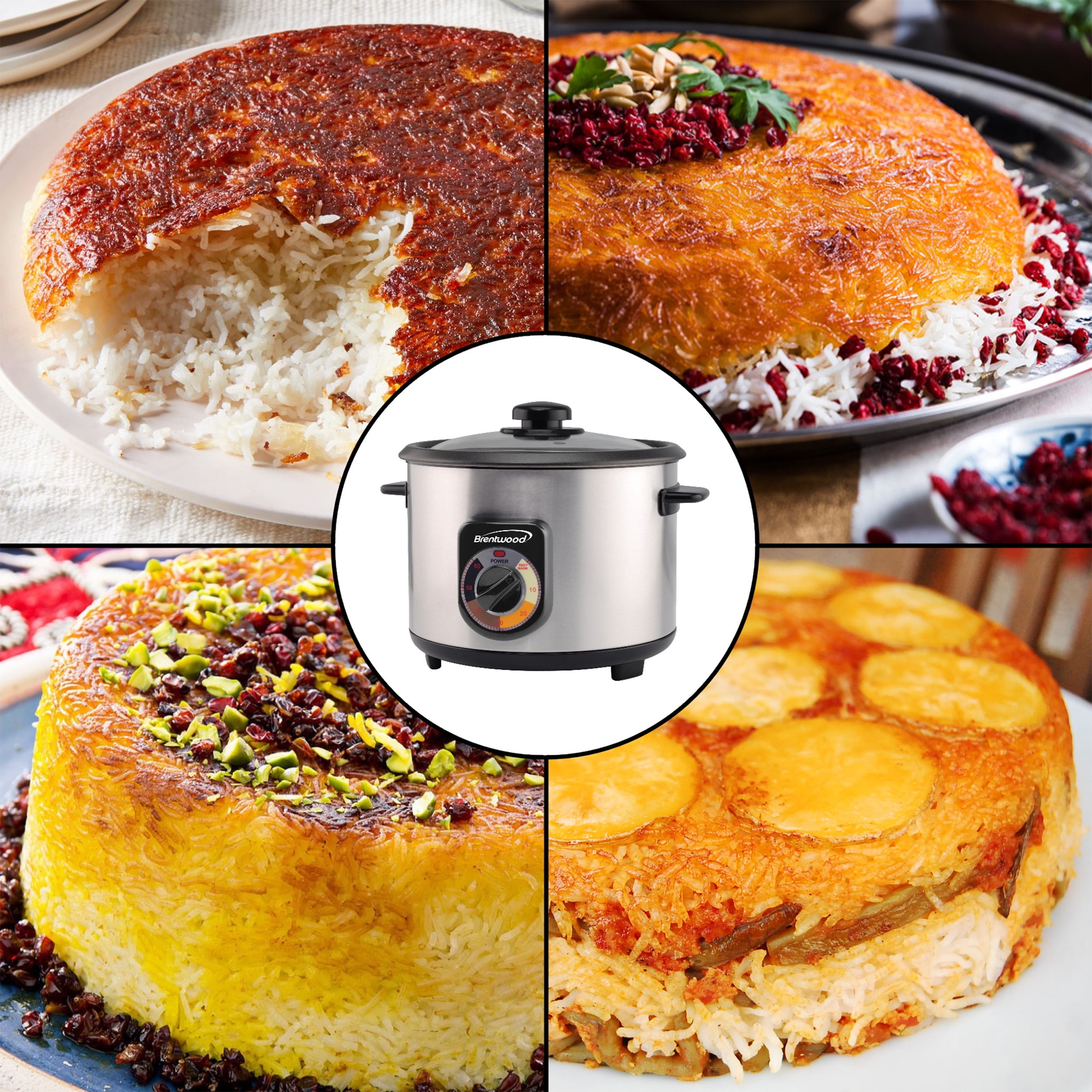 Brentwood Appliances TS-1020S 10-Cup Uncooked/20-Cup Cooked 700-Watt Stainless Steel Crunchy Persian Rice Cooker with Lid