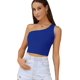 thumbnail image 1 of Top corto acanalado sin mangas con un hombro sexy para mujer, azul real (m) Feliz Sencillez, 1 of 5
