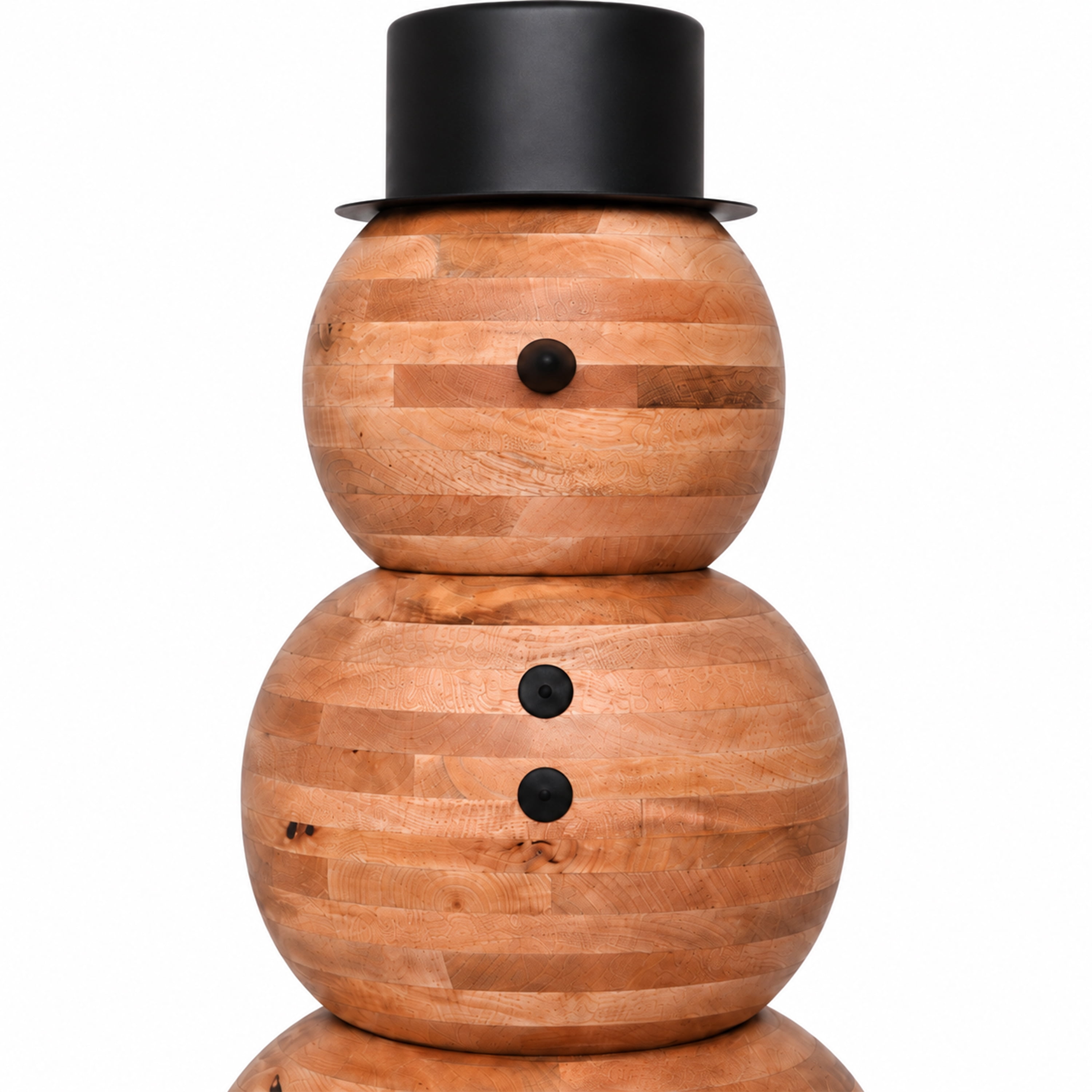 Holiday Time Wood Decorative Snowman with Black Metal Hat, Natural Finish, Christmas Outdoor Porch Decor, 34 in
