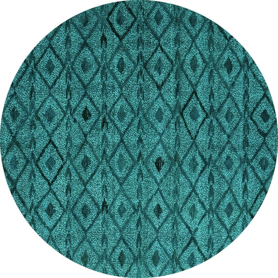 Ahgly Company Machine Washable Indoor Round Abstract Turquoise Blue Modern Area Rugs, 7' Round