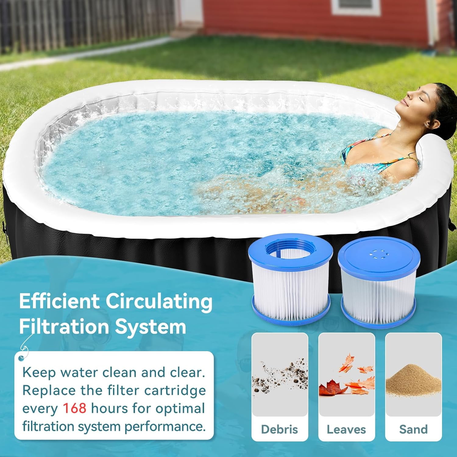 2 Person Inflatable Hot Tub with Side Table, Oval Portable Blow up Hot Tub Spa, Leak-Proof PVC Outdoor Spa with 100 Air Jets, Heater Pump and Insulated Cover, 75” L X 47”W X 25”H