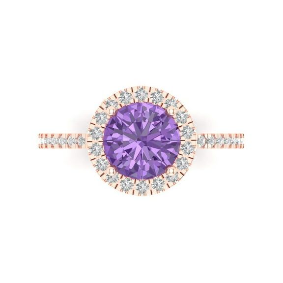 Solitaire with Accents Engagement Ring for Women - 1.8ct Simulated Alexandrite in 14K Rose Gold Promise Ring