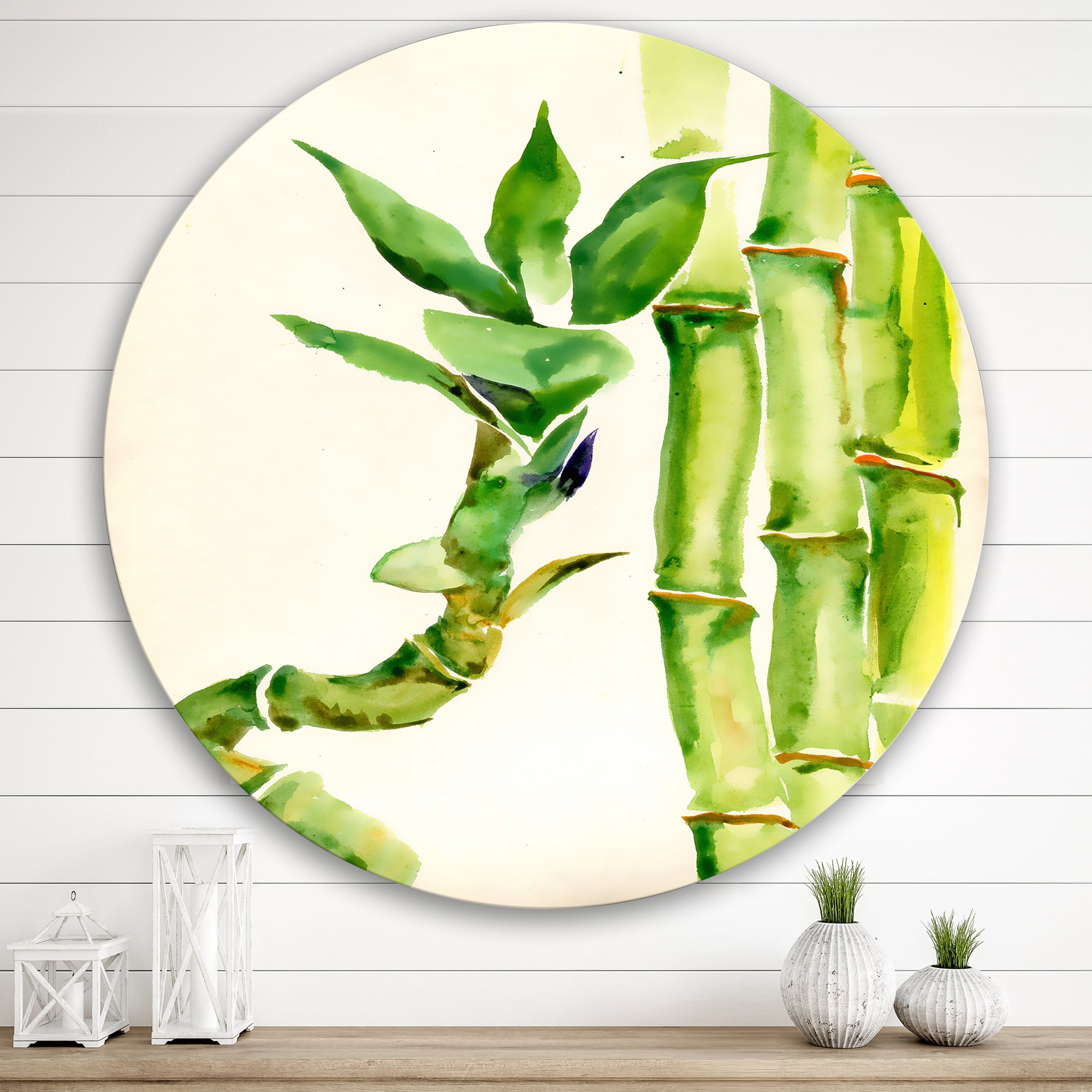 Designart 'The Forest of Bamboo Branches VI' Tropical Circle Metal Wall Art 36x36 - Disc of 36