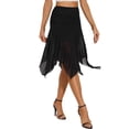 thumbnail image 4 of Faldas midi de malla fluidas con fruncido asimétrico de cintura alta para mujer INSPIRE CHIC, L, negro, 4 of 6
