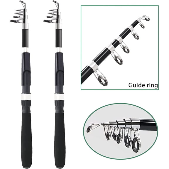 Fishing Pole Combo Set, 2PCS Carbon Fiber Telescopic Rods with Spinning Reels and Lures - 2.1m/6.89ft for Sea Saltwater & Freshwater