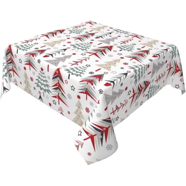 Merry Christmas Tablecloth 54 x 54 Inch Square Colorful Christmas Trees Table Cloth Washable Holiday Winter Table Cover for Kitchen Party Picnic Dinner Indoor Outdoor Decor