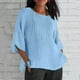 thumbnail image 2 of Blusas para mujer,Blusa plisada de manga 3/4 para mujer, cuello redondo, efecto lino, corte holgado, poliéster, ropa informal, sopatenor, 2 of 8