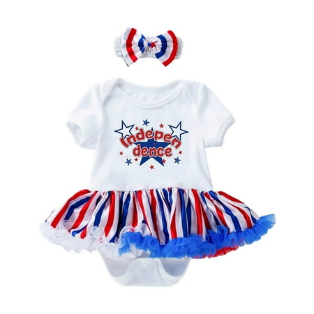 LUOGENLI Girls Fourth Of July Dresses Size 10-12 Formal Girl s Independence Day Baby Girl Dress Cute Western Style Splicing Mesh Star Bag Butt Skirt Shoes Hair Accessories Set (0 24 Months) Blue 80