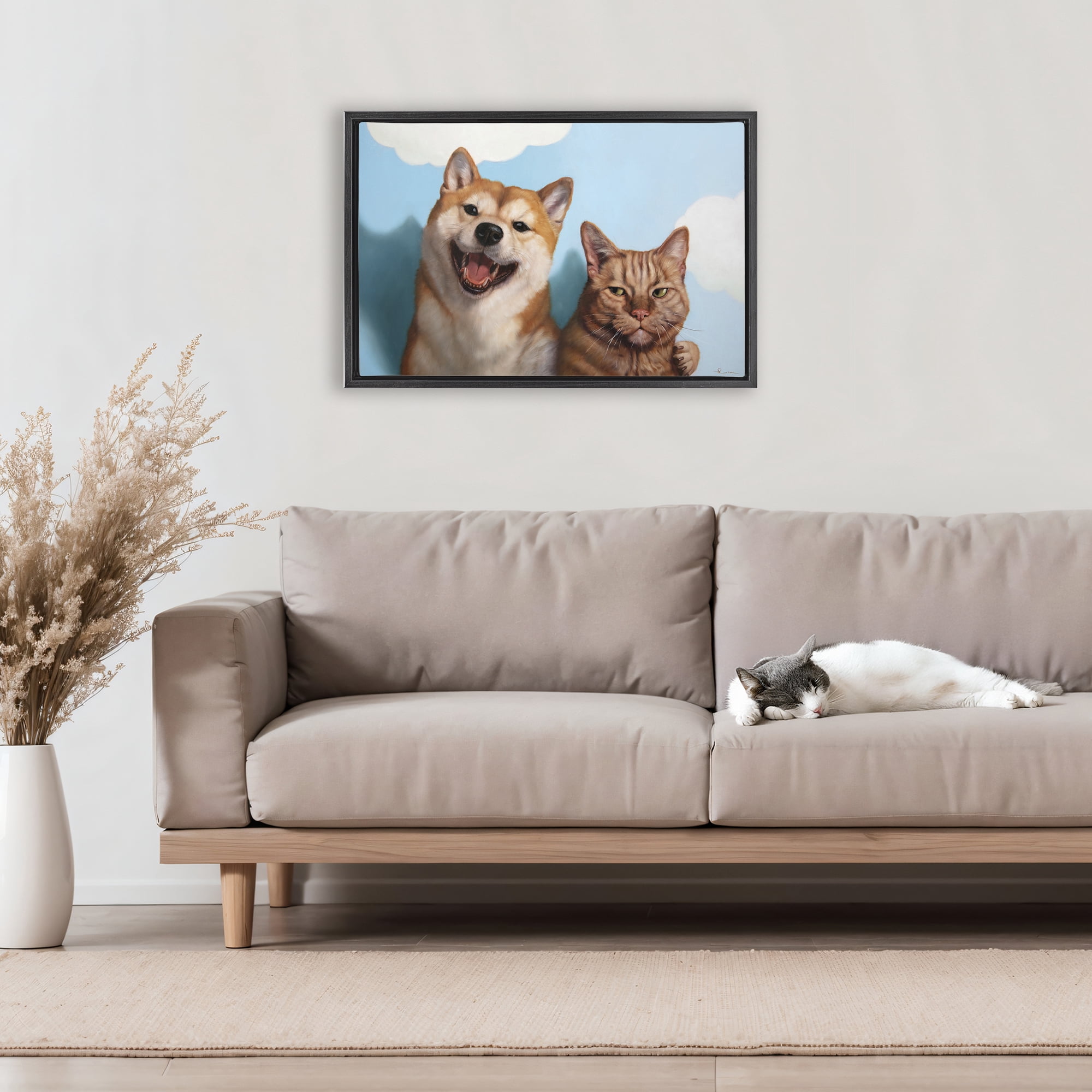 Stupell Industries Adopted Brother Dog & Cat Black Framed Floater Canvas Wall Art, design by Lucia Heffernan