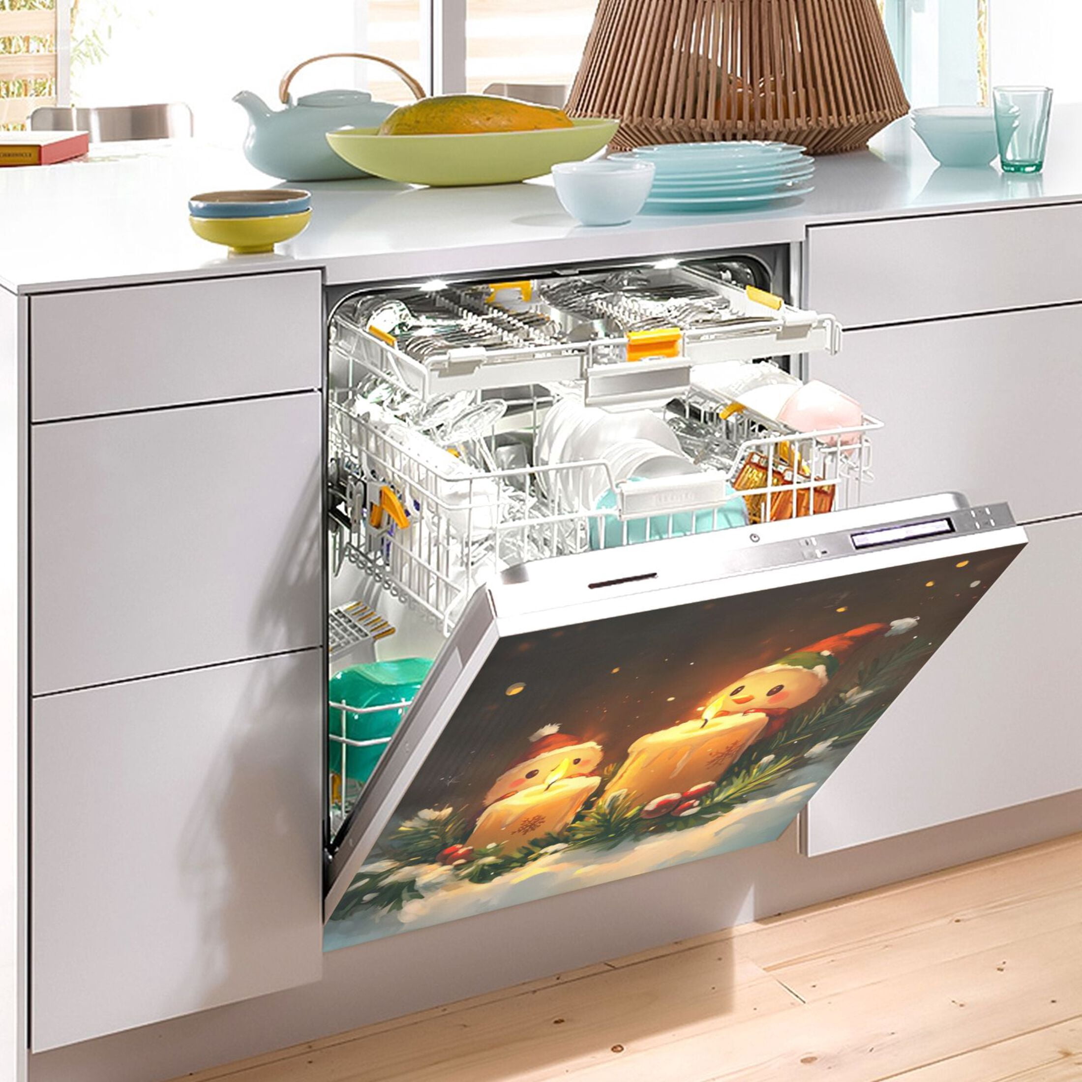 Dishwasher Magnetic Sticker 23x26 Inch Refrigerator Magnetic Sticker Washing Machine Magnetic Sticker Kitchen Panel Magnetic Sticker Home Decor Cute Snowman and Candle Picture