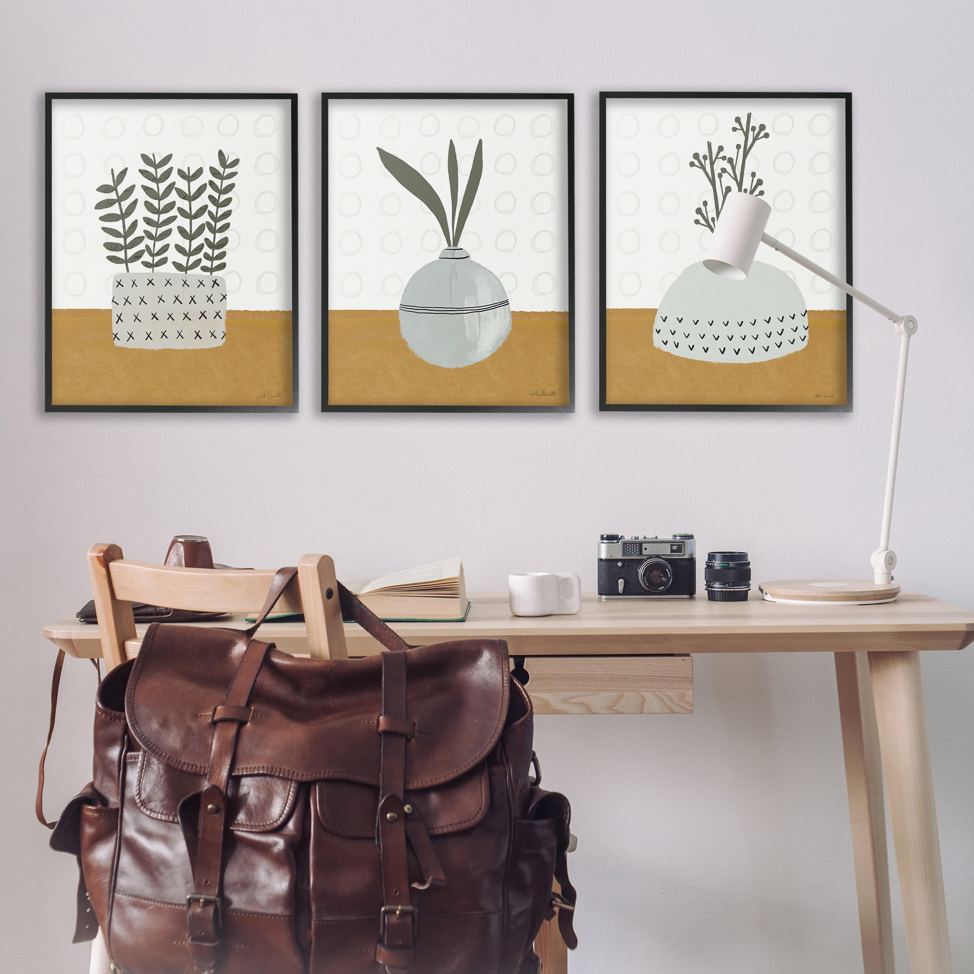 Stupell Industries Contemporary Plant Vases Botanical & Floral Painting Black Framed Art Print Wall Art, 24 x 30, Set of 3