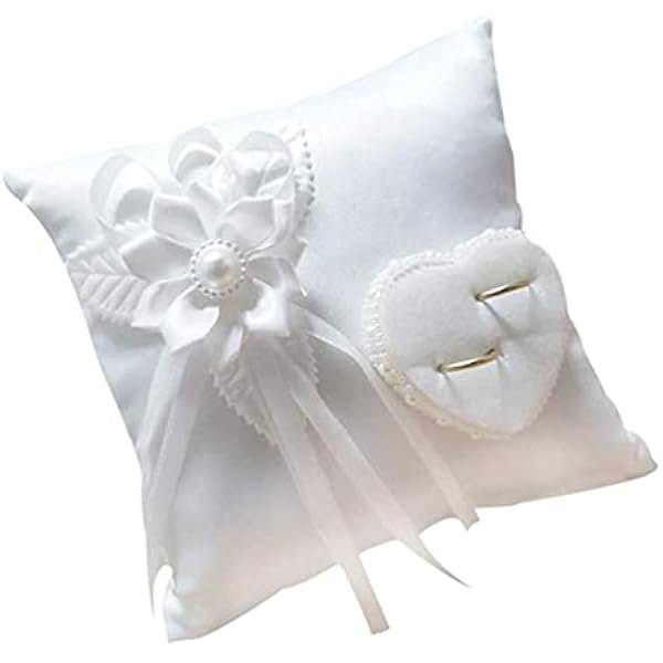wonima44 Lace Pearl Wedding Ring Bearer Pillow Holder, 7.9 Inch Ring Bearer for Wedding