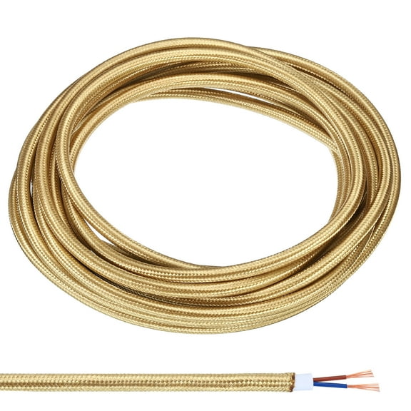 Uxcell Fabric Cloth Covered Round Wire, 16.4ft 18AWG 2 Core Vintage Woven Electrical Cord, Light Golden