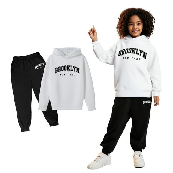 Kids Girls Boys Sweatsuit Set 2PC Long Sleeve Letter Graphic Tracksuit Hoodie and Sweatpants Fall Clothes 11-12 Years Boy Clothes