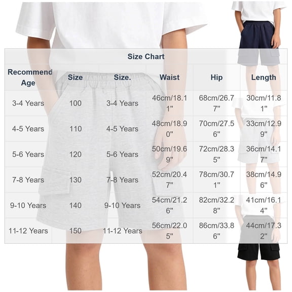 PYGNJK Boys Cargo Sweat Shorts with Pockets Elastic Waist Loose Fit Casual Short Pants for Kids